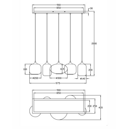 Fabas Luce 3627-48-126 - Kattokruunu johdossa GILLIS 5xE27/40W/230V harmaa/musta