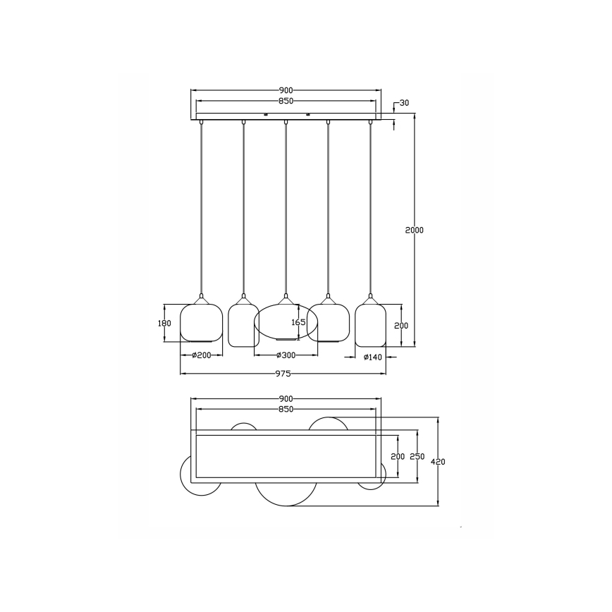 Fabas Luce 3627-48-126 - Kattokruunu johdossa GILLIS 5xE27/40W/230V harmaa/musta