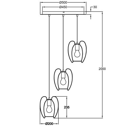 Fabas Luce 3677-47-101 - Kattokruunu johdossa CAMP 3xE27/40W/230V musta