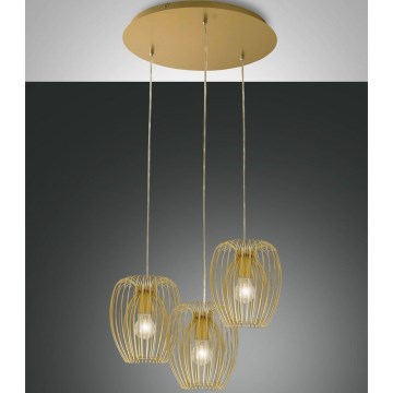 Fabas Luce 3677-47-225 - Kattokruunu johdossa CAMP 3xE27/40W/230V kultainen