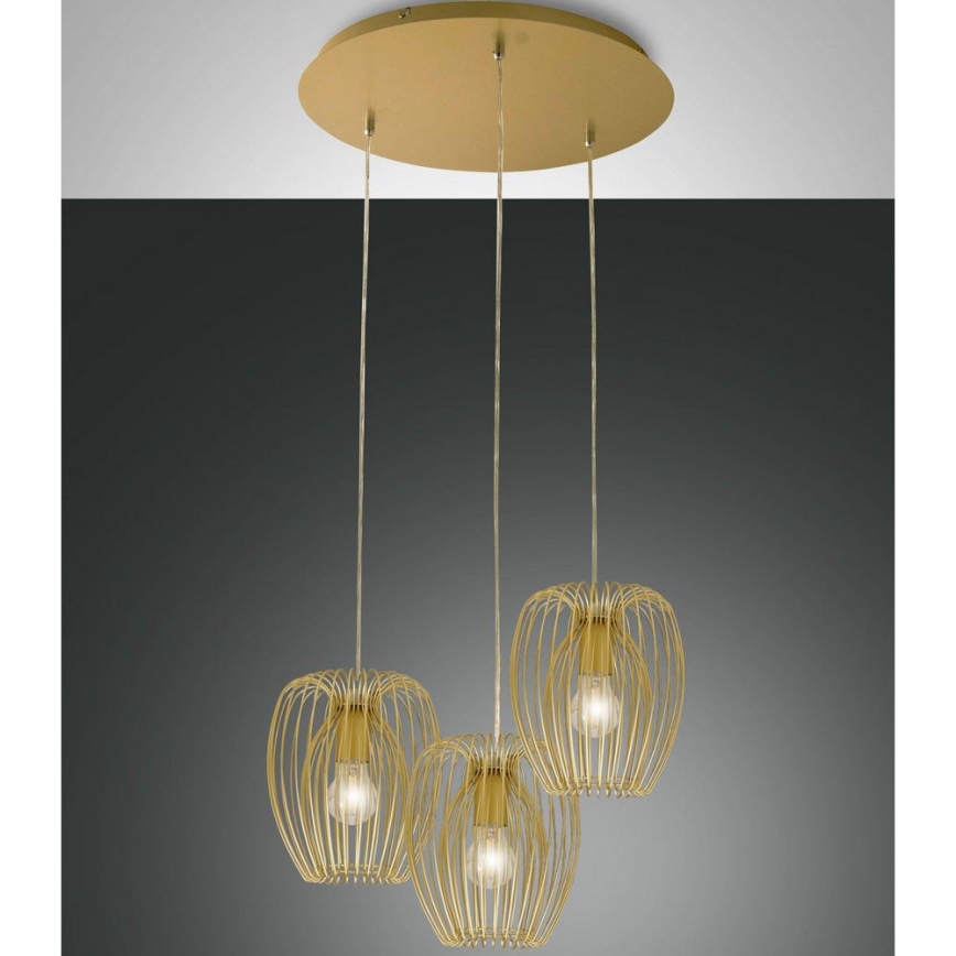 Fabas Luce 3677-47-225 - Kattokruunu johdossa CAMP 3xE27/40W/230V kultainen