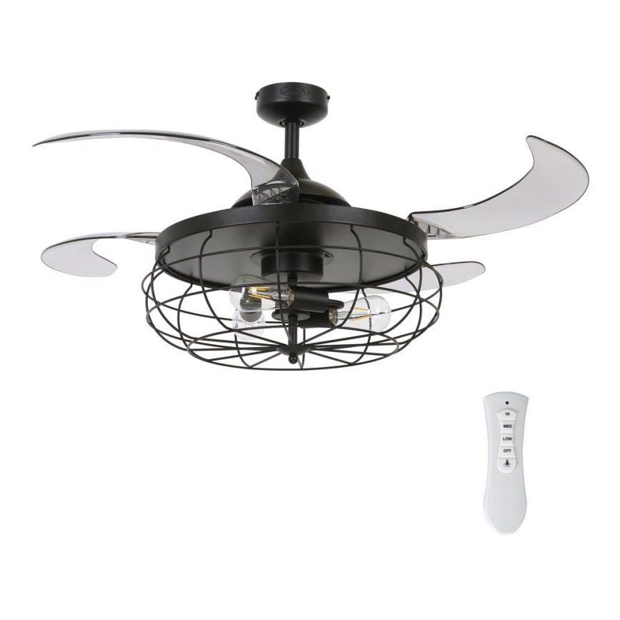 FANAWAY 212920 - LED Kattotuuletin INDUSTRI 3xE27/4W/230V musta + kauko-ohjaus