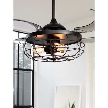 FANAWAY 212920 - LED Kattotuuletin INDUSTRI 3xE27/4W/230V musta + kauko-ohjaus