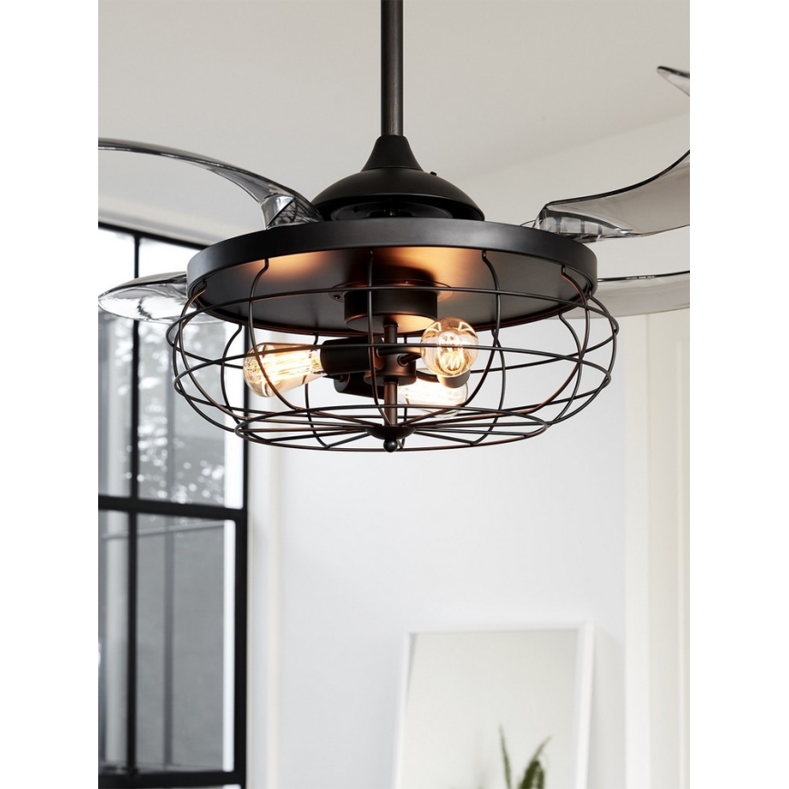 FANAWAY 212920 - LED Kattotuuletin INDUSTRI 3xE27/4W/230V musta + kauko-ohjaus