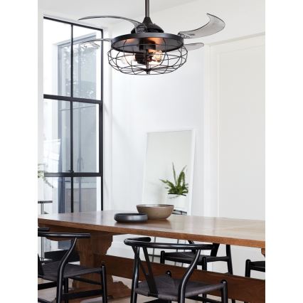 FANAWAY 212920 - LED Kattotuuletin INDUSTRI 3xE27/4W/230V musta + kauko-ohjaus