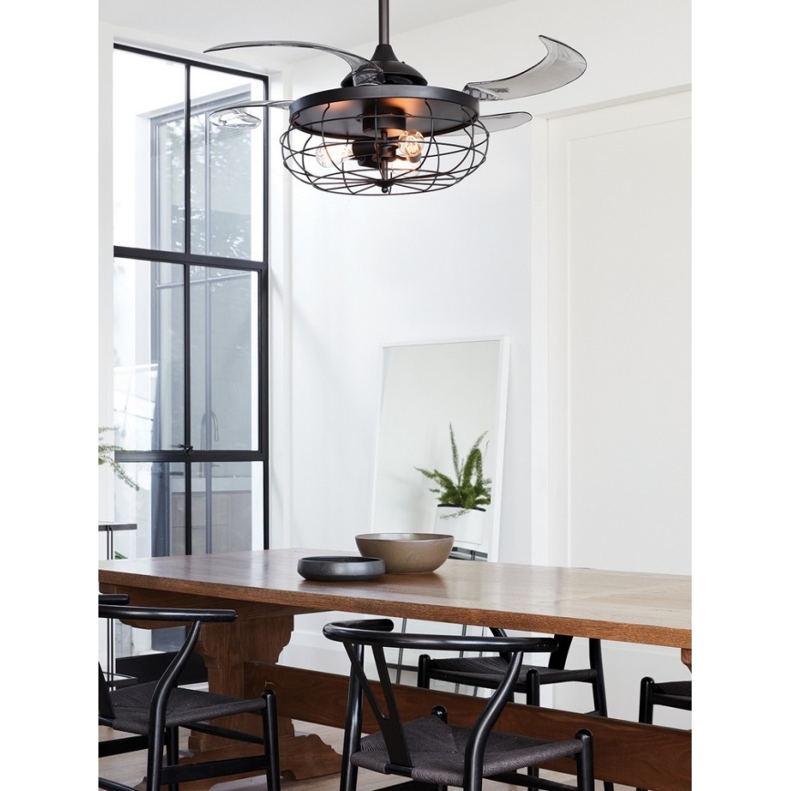 FANAWAY 212920 - LED Kattotuuletin INDUSTRI 3xE27/4W/230V musta + kauko-ohjaus