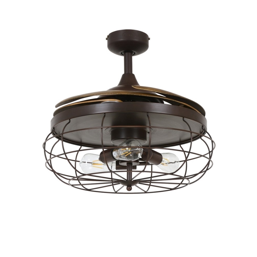 FANAWAY 212921 - LED Kattotuuletin INDUSTRI 3xE27/4W/230V ruskea + kauko-ohjaus