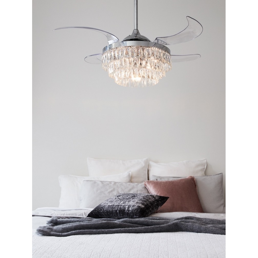 FANAWAY 212923 - LED Kattotuuletin VEIL 6xE14/4,5W/230V kiiltävä kromi + kauko-ohjaus