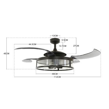 FANAWAY 212927 - LED Kattotuuletin CLASSIC 3xE27/4W/230V musta + kauko-ohjaus