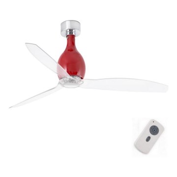 FARO 32029 - Kattoilmaisin MINI ETERFAN punainen/kirkas Ø 128 cm + kaukosäädin