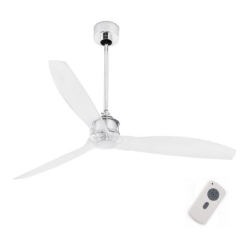 FARO 33394 - Kattotuuletin JUST FAN kiiltävä kromi/läpinäkyvä + kauko-ohjaus