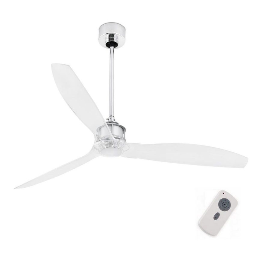 FARO 33394 - Kattotuuletin JUST FAN kiiltävä kromi/läpinäkyvä + kauko-ohjaus