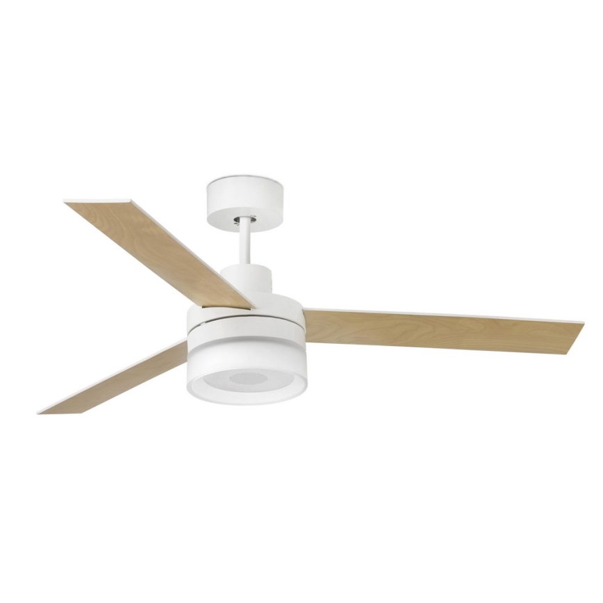 FARO 33460 - LED Kattotuuletin kaiuttimella ICE LED/15W/230V valkoinen/ruskea + kauko-ohjaus