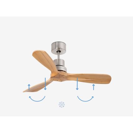 FARO 33509DC - Kattotuuletin MINI LANTAU mattakromi/puu halkaisija 107 cm + kauko-ohjaus