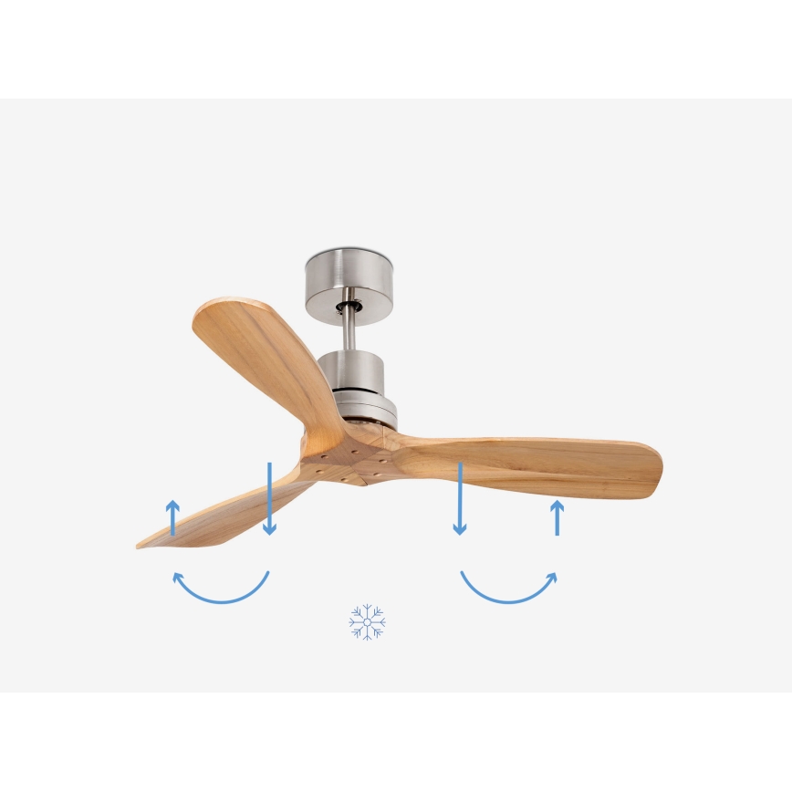 FARO 33509DC - Kattotuuletin MINI LANTAU mattakromi/puu halkaisija 107 cm + kauko-ohjaus