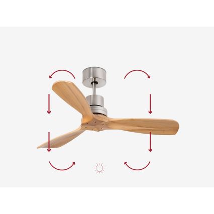 FARO 33509DC - Kattotuuletin MINI LANTAU mattakromi/puu halkaisija 107 cm + kauko-ohjaus