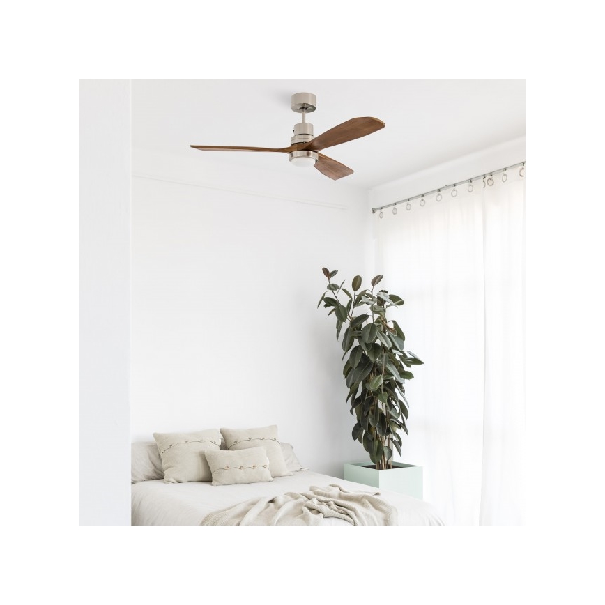 FARO 33518DC - LED Kattotuuletin LANTAU LED/15W/230V mattakromi/puu + kauko-ohjaus