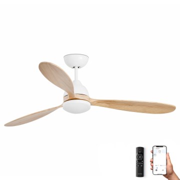 FARO 33524WP - LED Kattotuuletin POROS L LED/19W/230V puu/valkoinen d. 132 cm SMART + RC