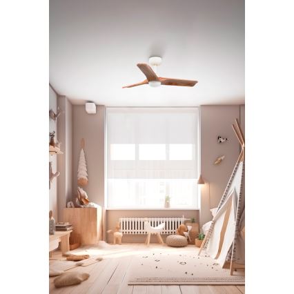 FARO 33805-1TW - LED himmennettävä kattotuuletin HEYWOOD S LED/10W/230V 2700/4000/6000K puu/valkoinen halkaisija 90 cm + kauko-ohjaus