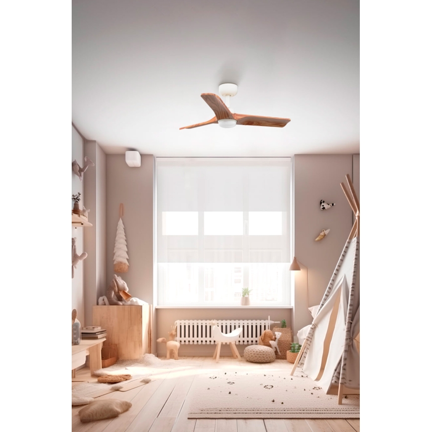 FARO 33805-1TW - LED himmennettävä kattotuuletin HEYWOOD S LED/10W/230V 2700/4000/6000K puu/valkoinen halkaisija 90 cm + kauko-ohjaus