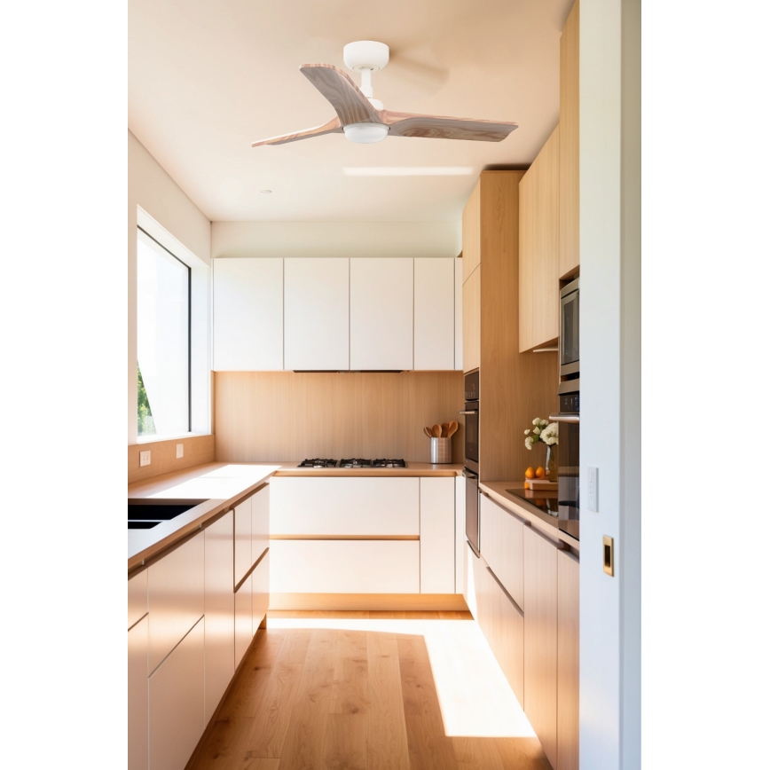 FARO 33805WT-1TW - LED himmennettävä kattovalo HEYWOOD S LED/10W/230V 2700/4000/6000K puu/valkoinen halkaisija 90 cm Wi-Fi Tuya + kauko-ohjaus