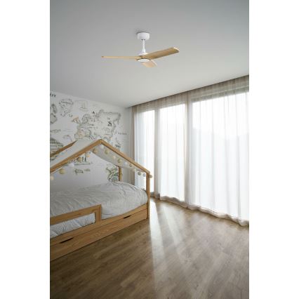 FARO 33805WT - Kattotuuletin HEYWOOD S puu/valkoinen halkaisija 90 cm Wi-Fi Tuya + kauko-ohjaus