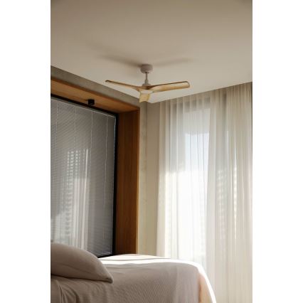 FARO 33805WT - Kattotuuletin HEYWOOD S puu/valkoinen halkaisija 90 cm Wi-Fi Tuya + kauko-ohjaus