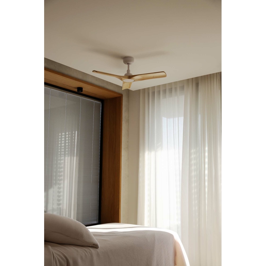 FARO 33805WT - Kattotuuletin HEYWOOD S puu/valkoinen halkaisija 90 cm Wi-Fi Tuya + kauko-ohjaus