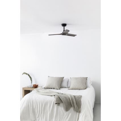 FARO 33806WT - Kattotuuletin HEYWOOD S puu/musta halkaisija 90 cm Wi-Fi Tuya + kauko-ohjaus