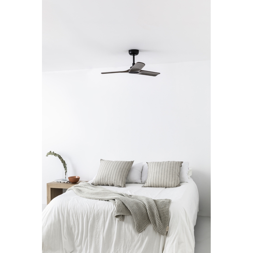 FARO 33806WT - Kattotuuletin HEYWOOD S puu/musta halkaisija 90 cm Wi-Fi Tuya + kauko-ohjaus
