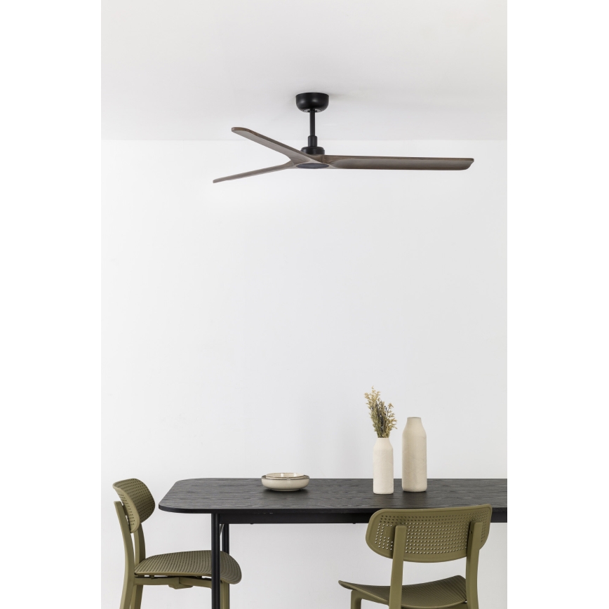 FARO 33809WT - Kattotuuletin HEYWOOD L puu/musta halkaisija 132 cm Wi-Fi Tuya + kauko-ohjaus