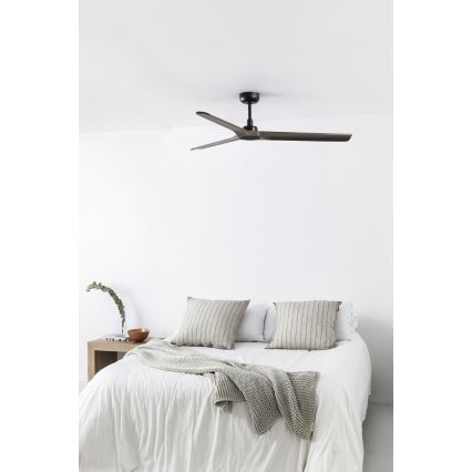 FARO 33809WT - Kattotuuletin HEYWOOD L puu/musta halkaisija 132 cm Wi-Fi Tuya + kauko-ohjaus