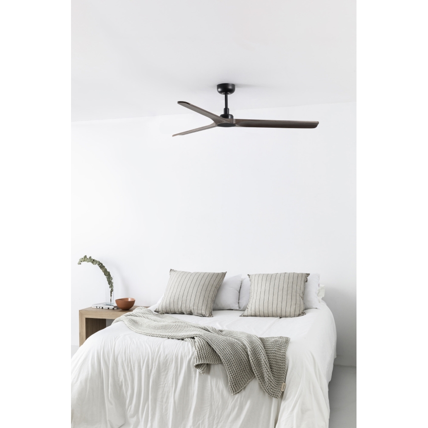 FARO 33809WT - Kattotuuletin HEYWOOD L puu/musta halkaisija 132 cm Wi-Fi Tuya + kauko-ohjaus