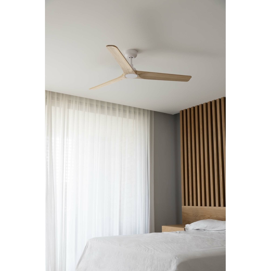 FARO 33810WT - Kattotuuletin HEYWOOD L puu/valkoinen halkaisija 132 cm Wi-Fi Tuya + kauko-ohjaus