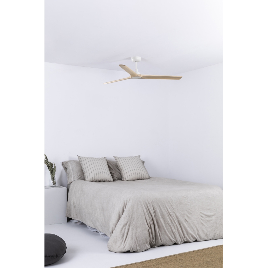 FARO 33810WT - Kattotuuletin HEYWOOD L puu/valkoinen halkaisija 132 cm Wi-Fi Tuya + kauko-ohjaus
