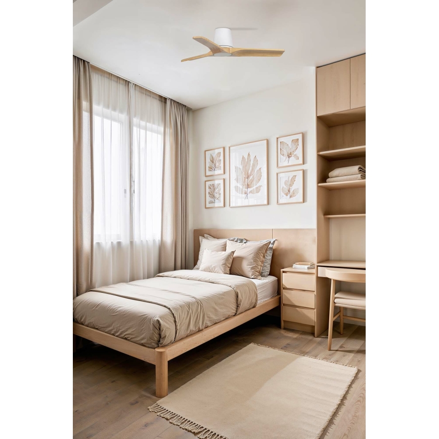 FARO 33836WT - Kattotuuletin HEYWOOD TUB S mänty/valkoinen halkaisija 90 cm Wi-Fi Tuya + kauko-ohjaus