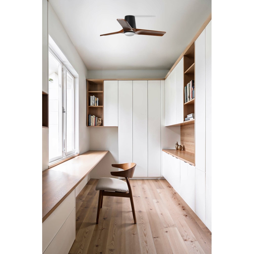 FARO 33837WT - Kattotuuletin HEYWOOD TUB S mänty/musta halkaisija 90 cm Wi-Fi Tuya + kauko-ohjaus