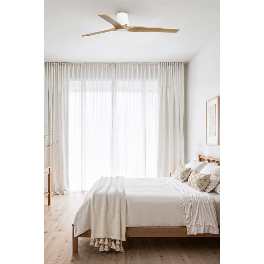FARO 33838 - Kattotuuletin HEYWOOD TUB L mänty/valkoinen halkaisija 132 cm + kauko-ohjaus