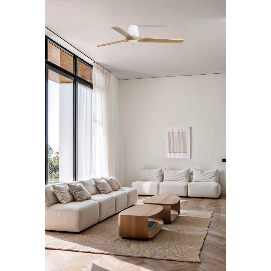 FARO 33838WT-1TW - LED himmennettävä kattovalo HEYWOOD TUB L LED/10W/230V 2700/4000/6000K mänty/valkoinen halkaisija 132 cm Wi-Fi Tuya + kauko-ohjaus