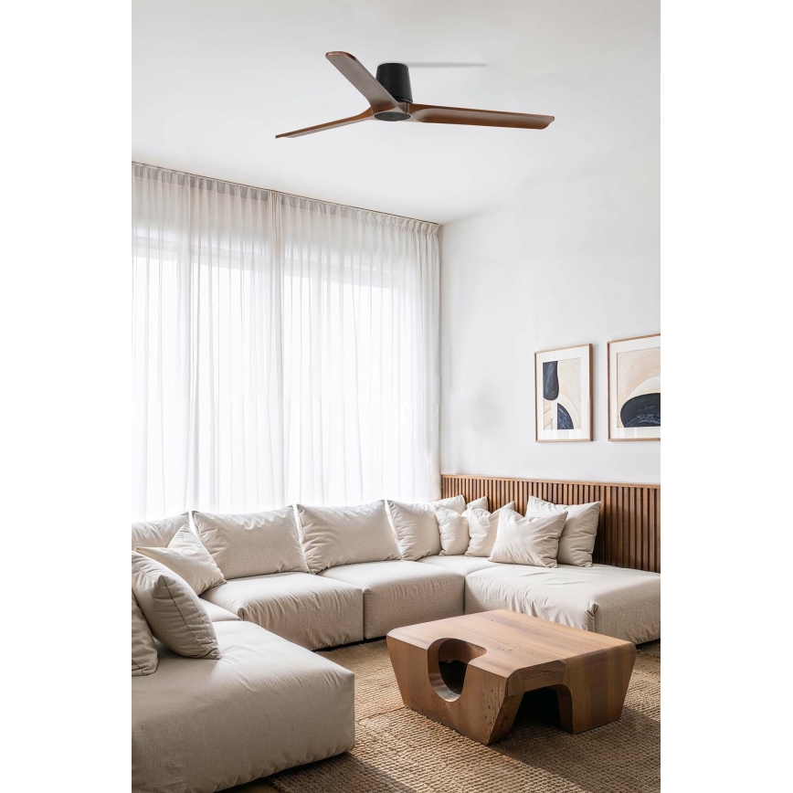 FARO 33839WT - Kattotuuletin HEYWOOD TUB L mänty/musta halkaisija 132 cm Wi-Fi Tuya + kauko-ohjaus