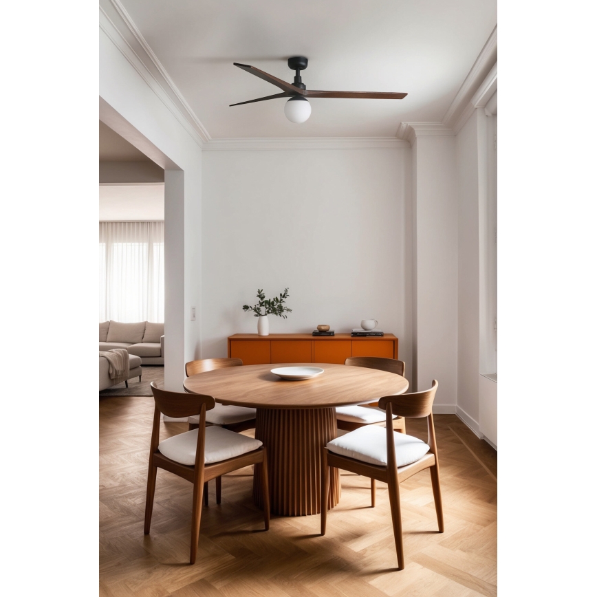 FARO 34276-11L - Kattotuuletin KLIM L 1xE27/15W/230V puu/musta halkaisija 150 cm + kauko-ohjaus