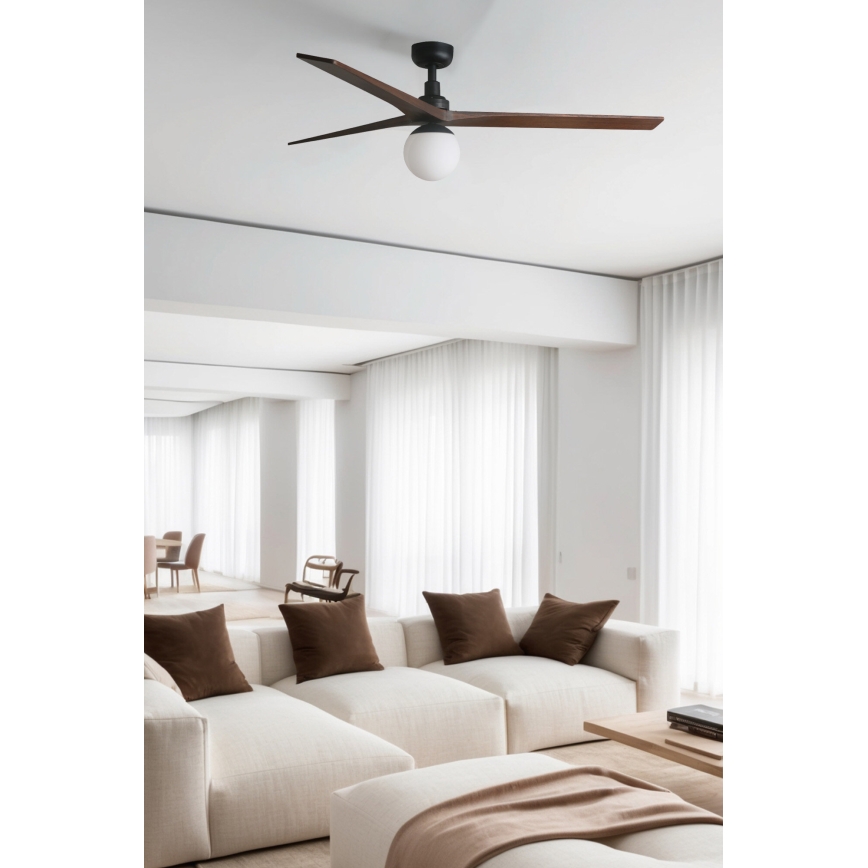 FARO 34276WT-11L - Kattotuuletin KLIM L 1xE27/15W/230V puu/musta halkaisija 150 cm Wi-Fi Tuya + kauko-ohjaus