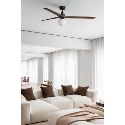 FARO 34276WT-11L - Kattotuuletin KLIM L 1xE27/15W/230V saksanpähkinä/musta halkaisija 150 cm Wi-Fi Tuya + kauko-ohjaus