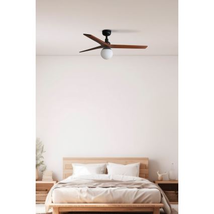 FARO 34277-11L - Kattoilmaisin KLIM M 1xE27/15W/230V pähkinä/musta Ø 125 cm + kaukosäädin