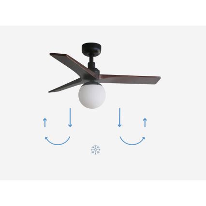 FARO 34278-11L - Kattotuuletin KLIM S 1xE27/15W/230V puu/musta halkaisija 92,5 cm + kauko-ohjaus