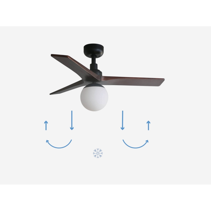 FARO 34278-11L - Kattotuuletin KLIM S 1xE27/15W/230V puu/musta halkaisija 92,5 cm + kauko-ohjaus