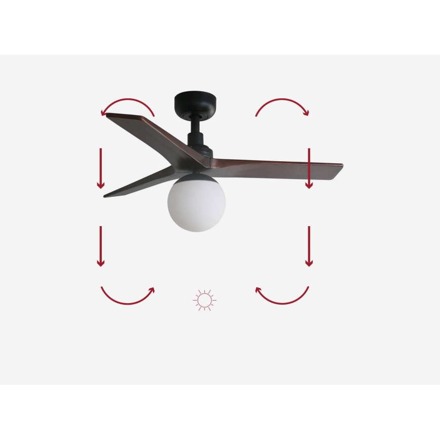 FARO 34278-11L - Kattotuuletin KLIM S 1xE27/15W/230V puu/musta halkaisija 92,5 cm + kauko-ohjaus