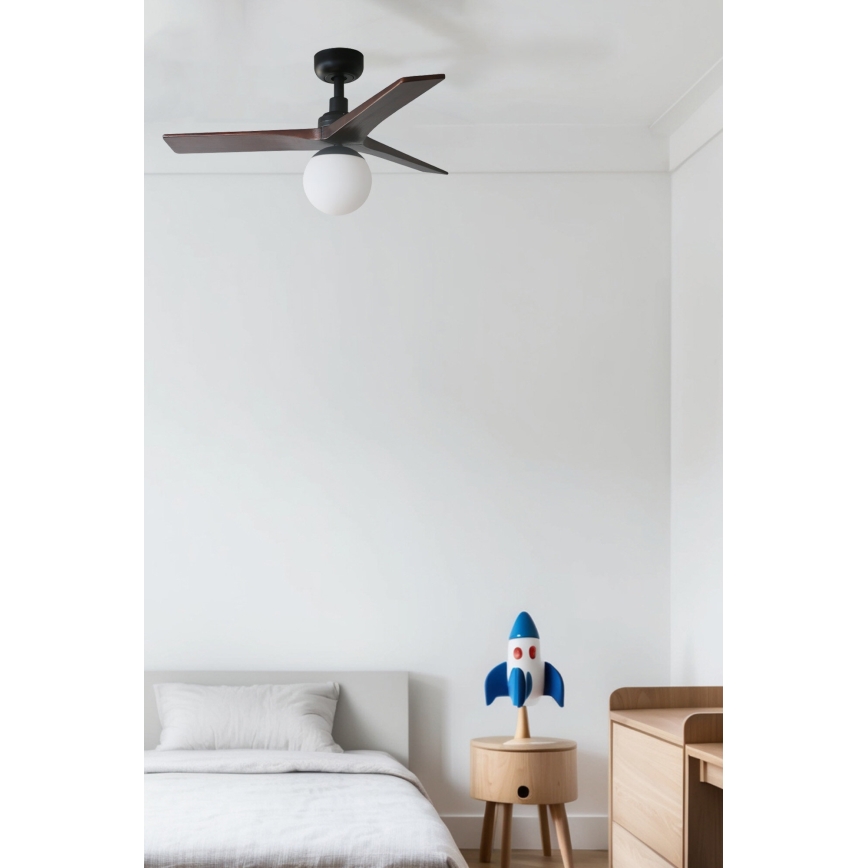 FARO 34278WT-11L - Kattotuuletin KLIM S 1xE27/15W/230V puu/musta halkaisija 92,5 cm Wi-Fi Tuya + kauko-ohjaus