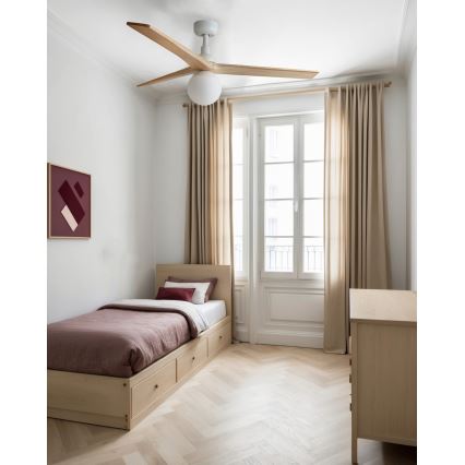 FARO 34280WT-11L - Kattotuuletin KLIM M 1xE27/15W/230V puu/valkoinen halkaisija 125 cm Wi-Fi Tuya + kauko-ohjaus