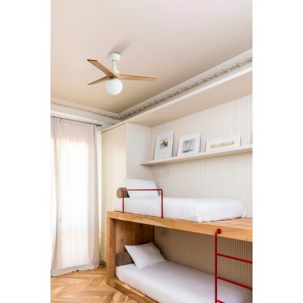 FARO 34281-11L - Kattotuuletin KLIM S 1xE27/15W/230V puu/valkoinen halkaisija 92,5 cm + kauko-ohjaus